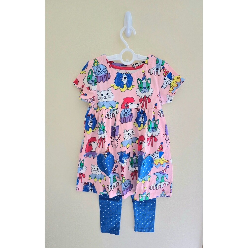 NWOT Mini Boden Short-sleeved print tunic set-Chalk Pink Parade Pets Sz 5/6, 8/9